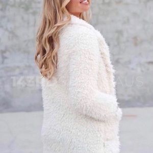 Holiday Vibes Ivory Shaggy Coat - Medium